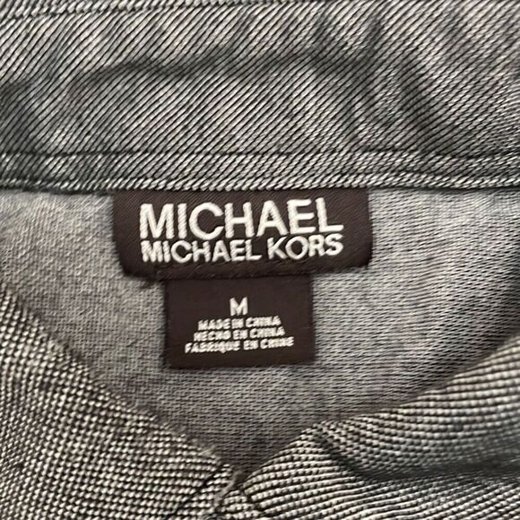 Michael Kors Men's Metallic Gray Button Polo Shirt Medium (M) - Picture 4 of 7